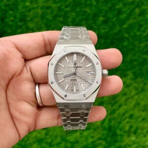 AP Royal Oak Silver first copy watch – stainless steel bracelet & AP clasp.