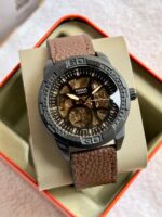 First copy Bronson skeleton watch – brown leather strap automatic design.