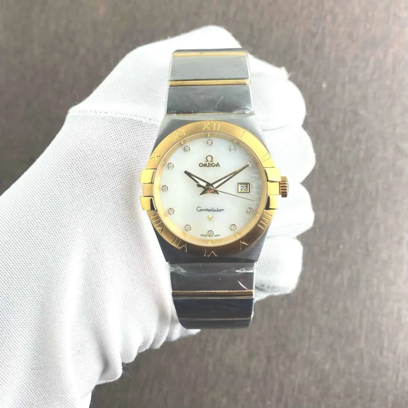 Omega Constellation first copy– silver stainless steel case and strap.