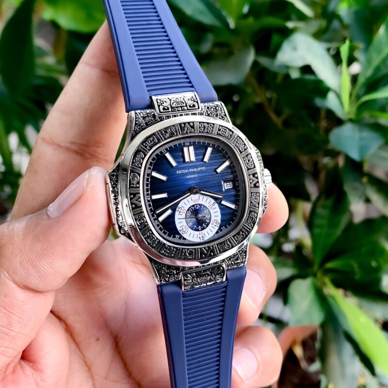 Patek Philippe Nautilus engraved edition – blue dial, chronograph.