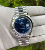 Rolex Day-Date Blue 43 First Copy Watch full shot on man hand wearing gloves