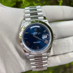 Rolex Day-Date Blue 43 First Copy Watch full shot on man hand wearing gloves