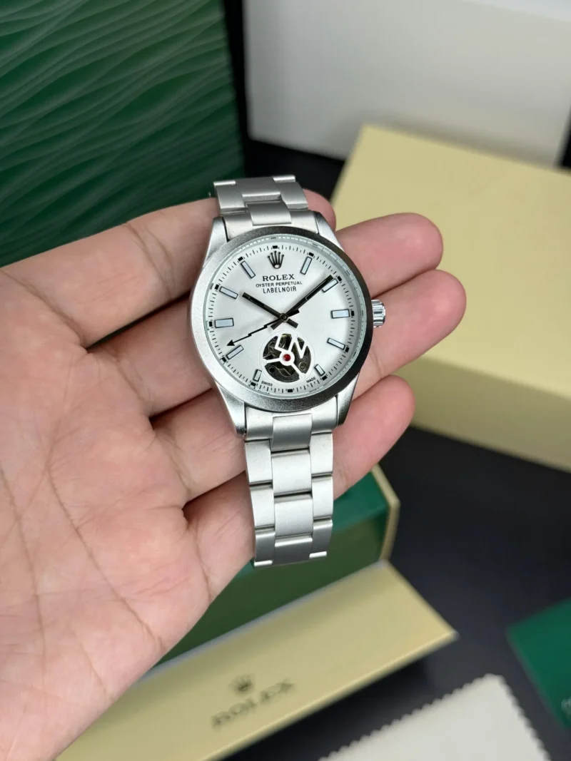 Rolex Labelnoir Open Back Automatic White Dial First Copy Watch