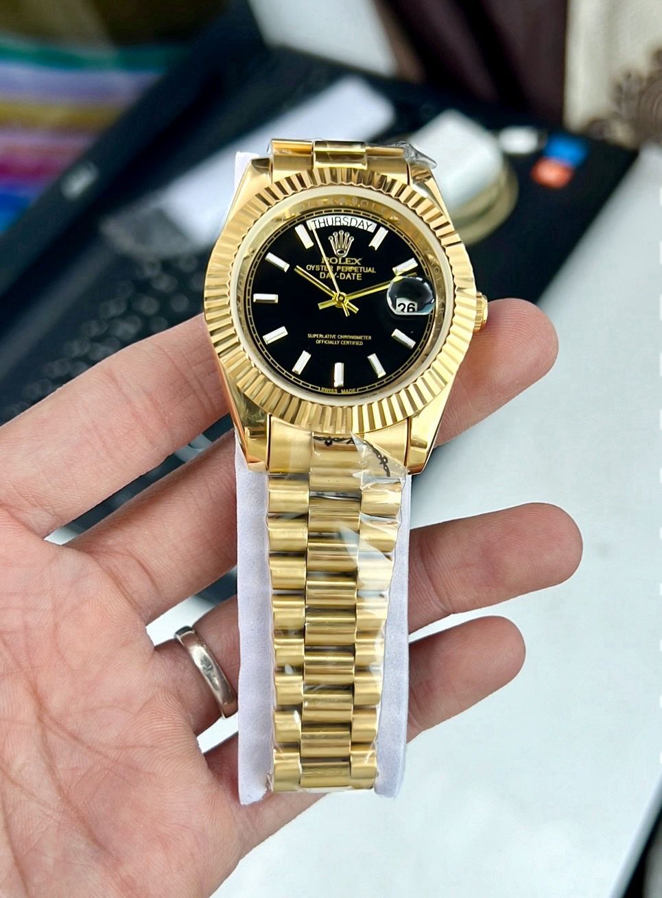 Rolex-Day-Date-Rose-Gold-Black-Dial-1 Rolex Day-Date Rose Gold Black Dial First Copy Watch - Image 1