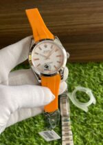 Showcasing Rolex Milgauss White First Copy Watch with both oyster bracelet and fiber