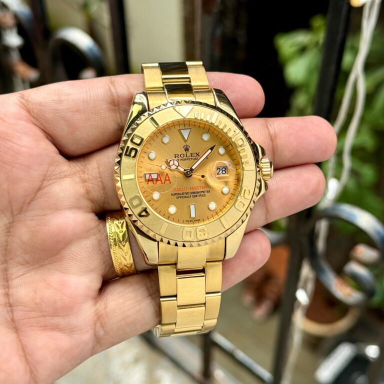 Man showcasing Rolex Yacht-Master Full Golden First Copy Watch