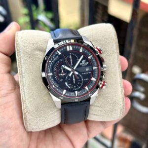 Casio Edifice EQS-600BL first copy men’s watch – 47MM, black dial, leather strap, chronograph.