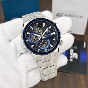 Casio Edifice EQS-920DB first copy men’s watch – 43MM, stainless steel bracelet, black chronograph dial.