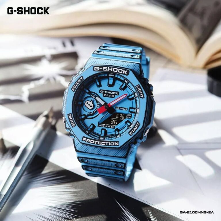 G-Shock GA-2100MNG Manga Pop Art first copy men’s watch – 45MM, blue strap, analog-digital hybrid.