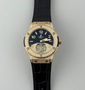 Hublot Classic Fusion Tourbillon Gold first copy men’s watch – automatic, gold case, open back machinery.