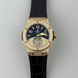 Hublot Classic Fusion Tourbillon Gold first copy men’s watch – automatic, gold case, open back machinery.