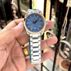 Omega Seamaster Aqua Terra 150M first copy men’s watch – 43MM, rose gold bezel, blue 3D dial.