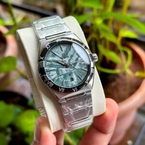 Omega Constellation – green meteorite first copy with black bezel.
