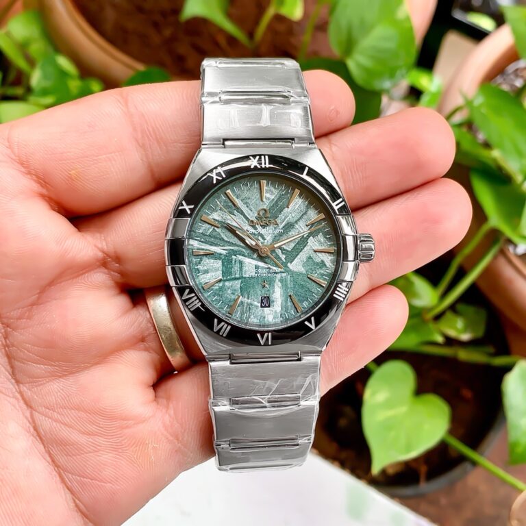 Omega Constellation Meteorite first copy men’s watch – 41MM, stainless steel bracelet, green meteorite dial.