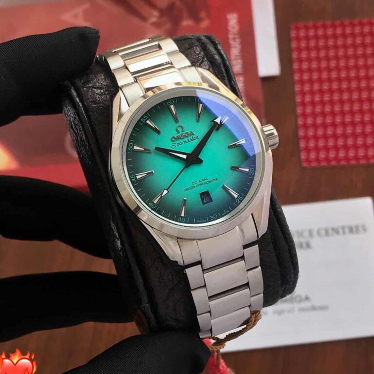 Omega Seamaster Aqua Terra first copy men’s watch – map dial, stainless steel strap, automatic movement.