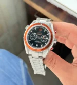 Omega Seamaster Planet Ocean – orange bezel, black dial.