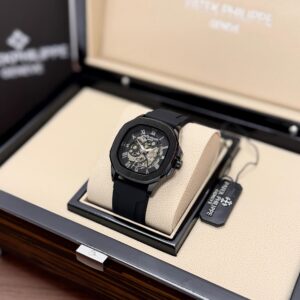 Patek Philippe Aquanaut Black Skeleton copy– open-heart dial, 41MM case.