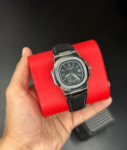 Patek Philippe Geneve first copy men’s watch – 40MM rounded octagonal bezel, denim strap, quartz chronograph.