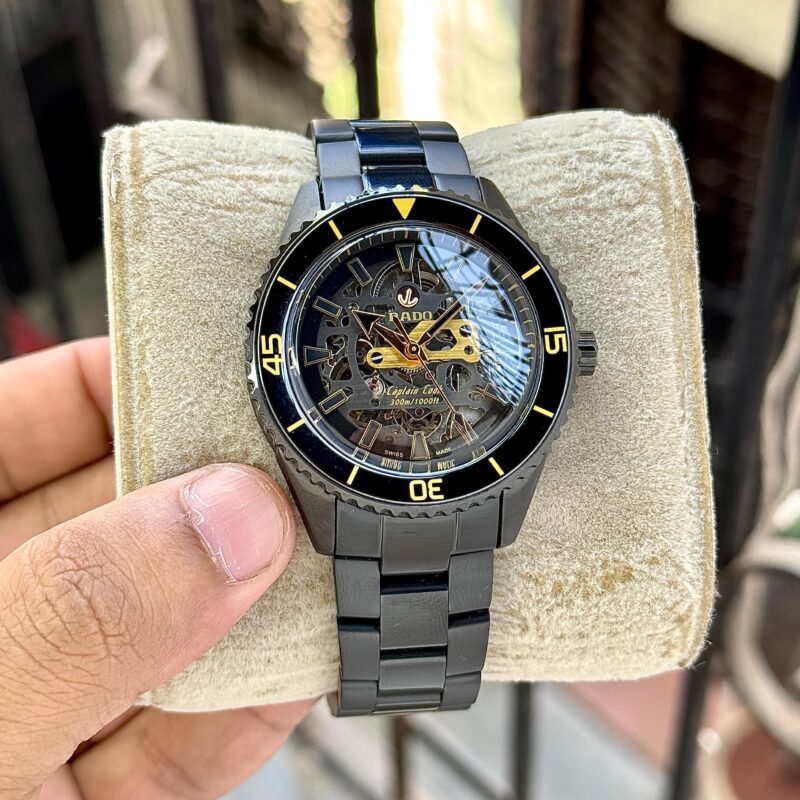 Rado Captain Cook High-Tech Ceramic first copy men’s watch – 43MM, skeleton dial, ceramic case, automatic movement.