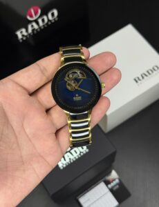 Rado Centrix Open Heart first copy men’s watch – 43MM, purple dial, two-tone ceramic bracelet, automatic.