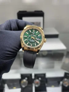 Rolex Sky-Dweller Green Dial Fibre Strap First Copy Watch Close shot