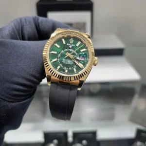 Rolex Sky-Dweller Green Dial Fibre Strap First Copy Watch Close shot