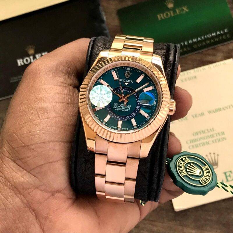 Rolex sky dweller rose gold blue dial yz first copy watch