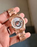 Rolex sky dweller rose gold white dial first copy watch