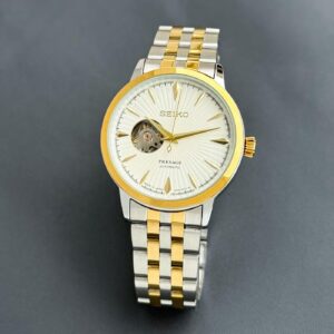 Seiko Presage Open Heart first copy men’s watch – 43MM, two-tone strap, automatic movement.