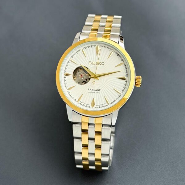 Seiko Presage Open Heart first copy men’s watch – 43MM, two-tone strap, automatic movement.