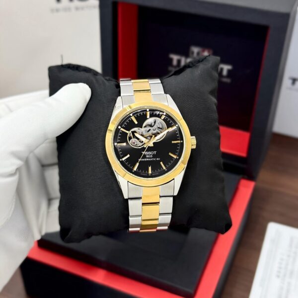 Tissot Gentleman Powermatic 80 first copy– black dial open heart design.