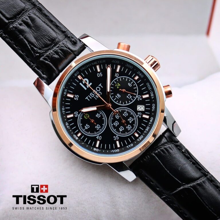 Tissot PRC 200 leather strap first copy– black dial with chronograph.
