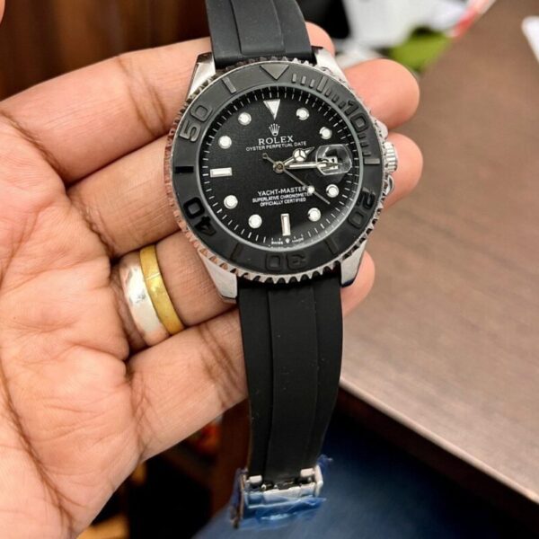 Rolex Yacht-Master Silver First Copy Watch with Black Rubber Strap