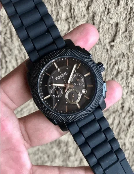 Fossil Black Chronograph Rubber Strap Watch