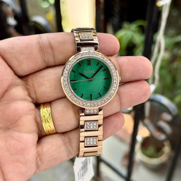 Fossil Karli Green Dial Rose Gold Stainless Steel Watch