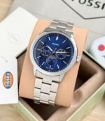 Fossil Silver Chronograph Watch with Multi-Color Dial