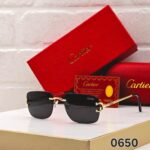Cartier 0650 Rectangular Rimless Sunglasses Black & Gold