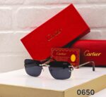 Cartier 0650 Rectangular Rimless Sunglasses Black & Gold - Image 3