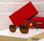Cartier 0650 Rectangular Rimless Sunglasses Black & Gold - Image 4