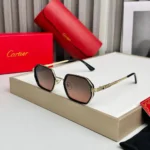 Cartier Gold Hexagon Brown Gradient Sunglasses