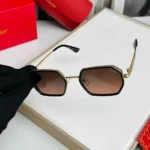 Cartier Gold Hexagon Brown Gradient Sunglasses - Image 2