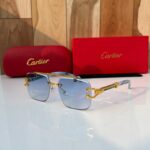 Cartier Square Blue Gradient Metal Frame Sunglasses