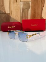 Cartier Square Blue Gradient Metal Frame Sunglasses