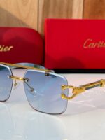 Cartier Square Blue Gradient Metal Frame Sunglasses - Image 2