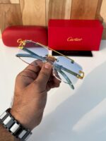 Cartier Square Blue Gradient Metal Frame Sunglasses - Image 3