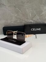 Celine Square Sunglasses Gold Frame Black Lenses - Image 2