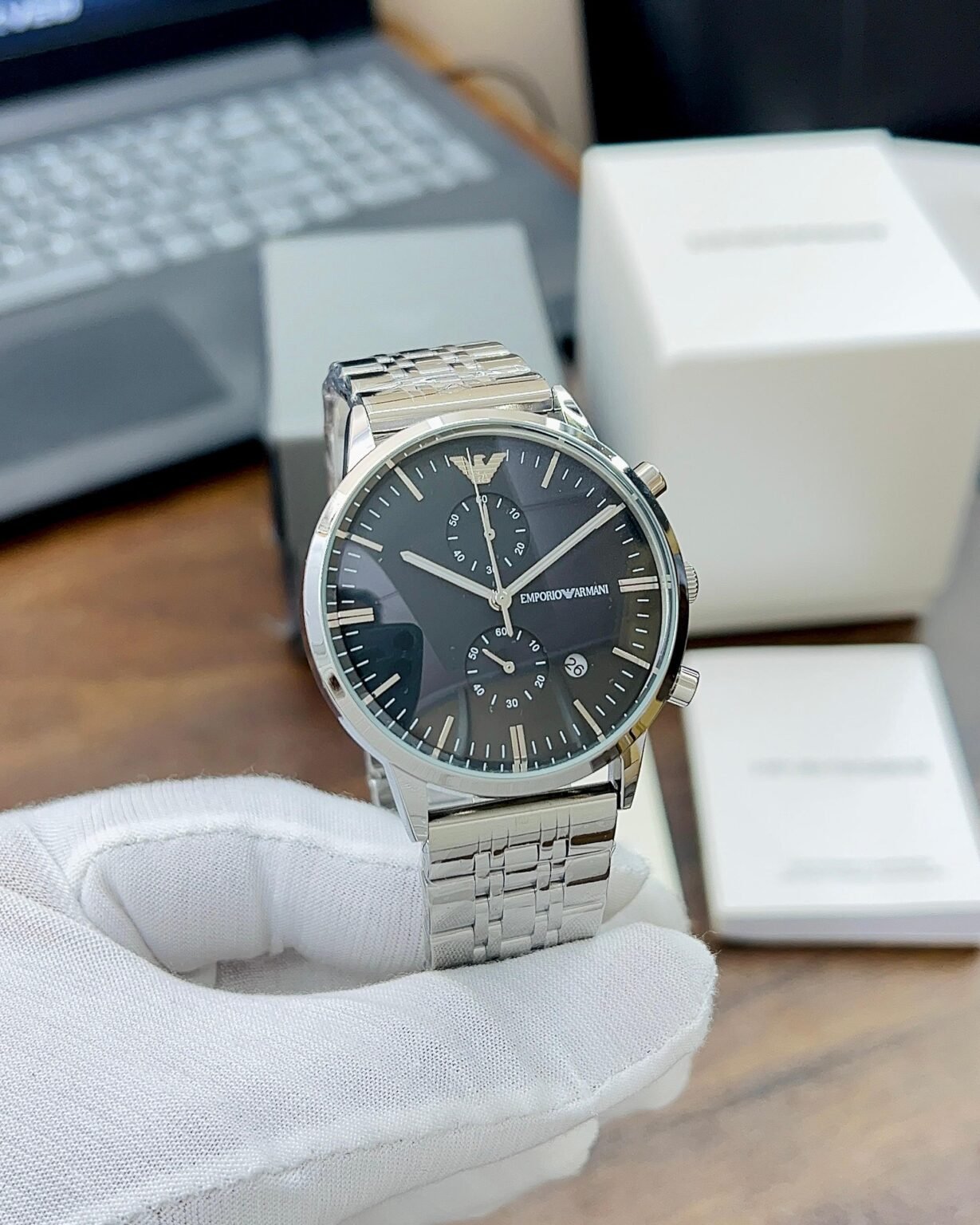 Emporio-Armani-AR0389-Black-Dial-Quartz-43mm-1 Emporio Armani AR0389 Black Dial Quartz 43mm - Image 1
