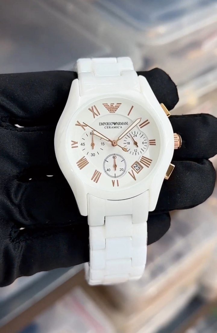 Emporio-Armani-AR1416-White-Ceramic-Chronograph-43mm-1 Emporio Armani AR1416 White Ceramic Chronograph 43mm - Image 1
