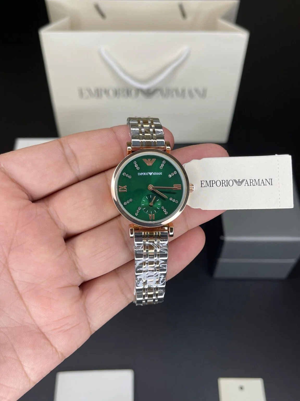 Emporio-Armani-Ar-Chrono-Green-Dial-Quartz-Ladies-Watch-1 Emporio Armani Ar Chrono Green Dial Quartz Ladies Watch - Image 1