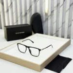 Emporio Armani Rectangular Black Eyeglasses Silver Accents